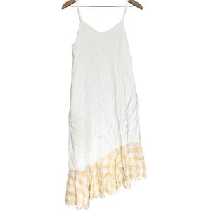 ANDWELLDRESSED Womens Asymmetric Hem Midi Dress Size Medium White Yellow Gingham